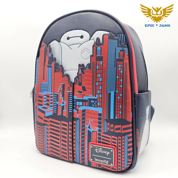 Loungefly Disney Big Hero 6 Baymax City Blue Red Mini Backpack Bag New - Picture 3 of 9